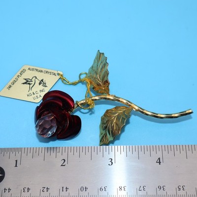 KG&C Inc 24K gold plated Long Stemmed Red Rose w Austrian Crystals NEW W/TAG