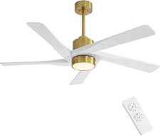 54" DC Ceiling Fan with Lights, Remote, 6-Speed, Brass White Finish
