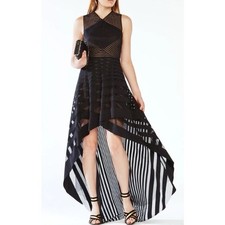 BCBGMAXAZRIA Keanna Gown Illusion Stripe Mesh Maxi Formal Prom Dress, Size 2