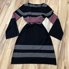 PrAna Sydney Sweater Dress Women’s Sz S Black & Red Striped Back Tie Bell Sleeve