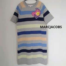 Marc Jacobs Cotton Wool Blend S/S Striped Knit Dress Gray M Bijou Heart Patch