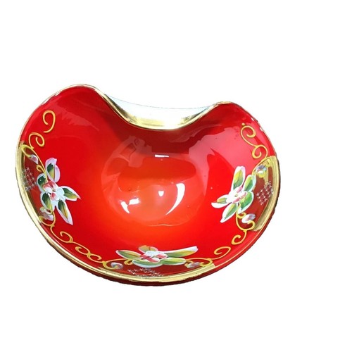 NASCO Japan Hand Blown Murano Style Cased Glass-Red/White Trinket Dish Ashtray