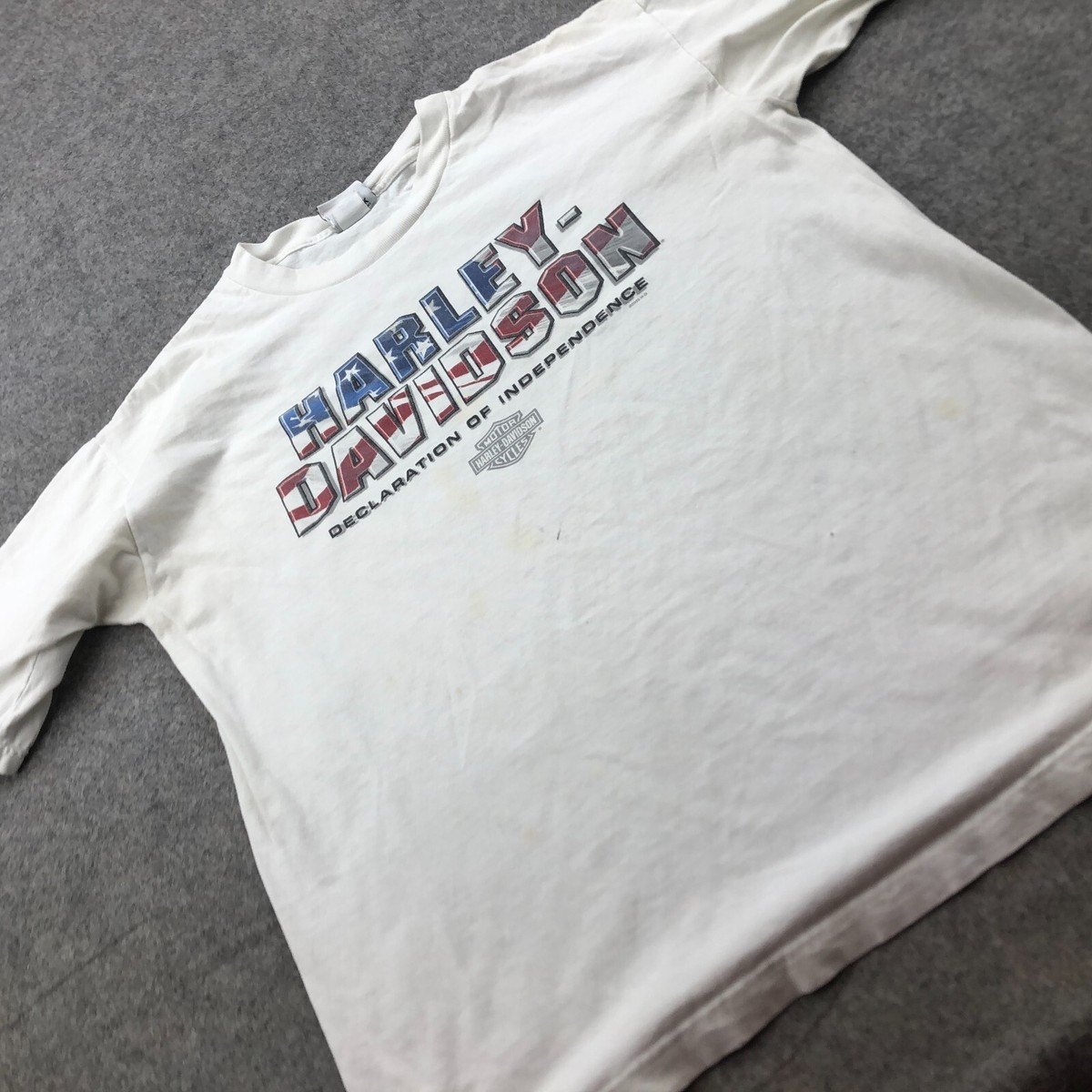 Harley Davidson Shirt Men Large White Short Sleeve Flag
