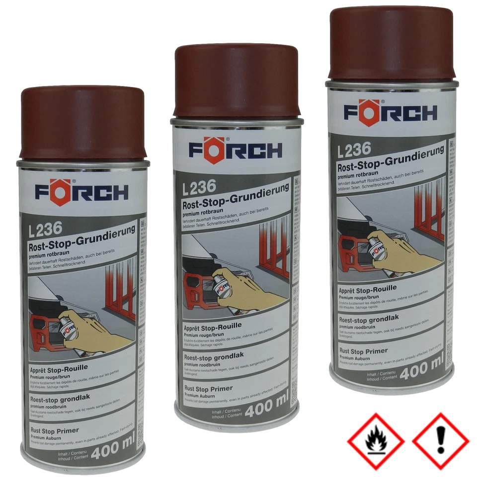 3 x Rost Stop Grundierung Förch L236 Spray 400ml rotbraun Rostschutz