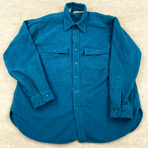 Vintage LL Bean Hemd Herren 17,5 XL türkis Knopfleiste Sämisch Tuch USA Camp schwer *