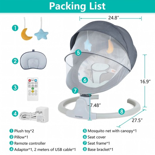 Silla Mecedora Columpios Para Bebes Electrica Dormir Con Bluetooth 5 Velocidades - Picture 4 of 11
