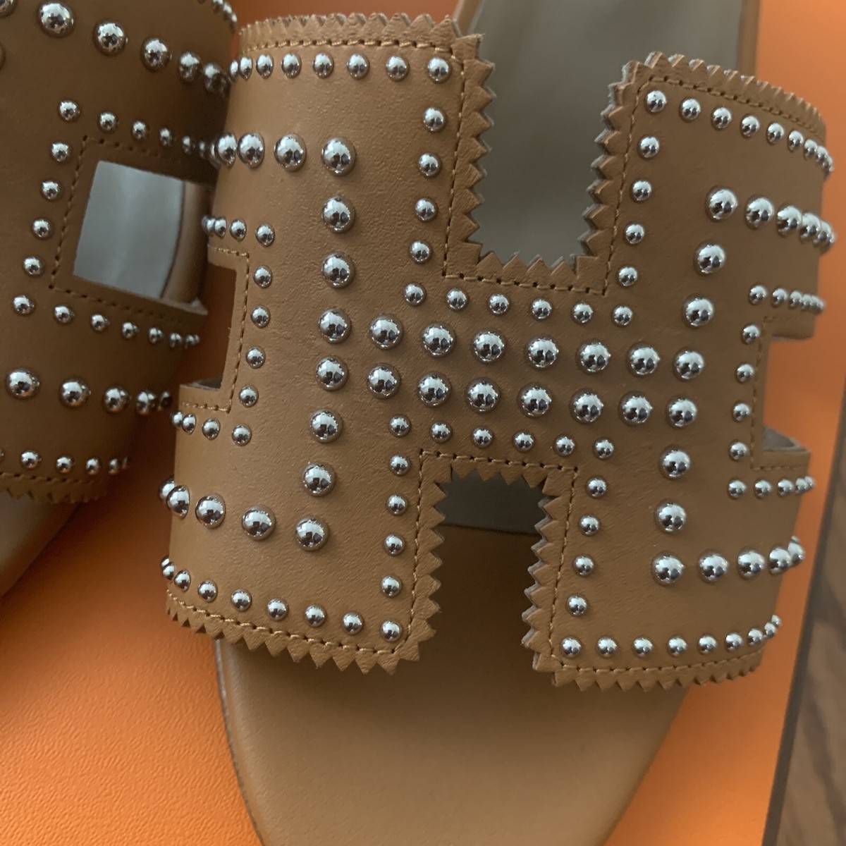 HERMES Wedge Sandal legend calfskin studs womens sandals 8.5 | eBay
