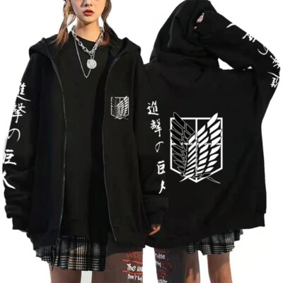 Felpa Con Cappuccio E Zip Attack On Titan Corpo Di Ricerca Streetwear Pullover
