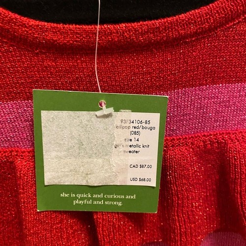 Kate Spade Girls Metallic Knit Ruffle Sweater Size 14 In Lollipop Red/Bouga NEW - Picture 4 of 10