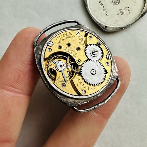 RARE Military Watch OMEGA CUSHION TRENCH Cal. 26.5 Silver 0,925 Swiss Vtg REPAIR - Picture 12 of 19