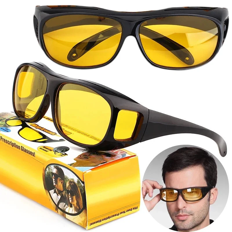 Perkanion Occhiali Guida Notturna Polarizzati Sovraocchiali da Sole Lenti Gialle per Uomo Donna Guida Antiriflesso Night Vision Goggles