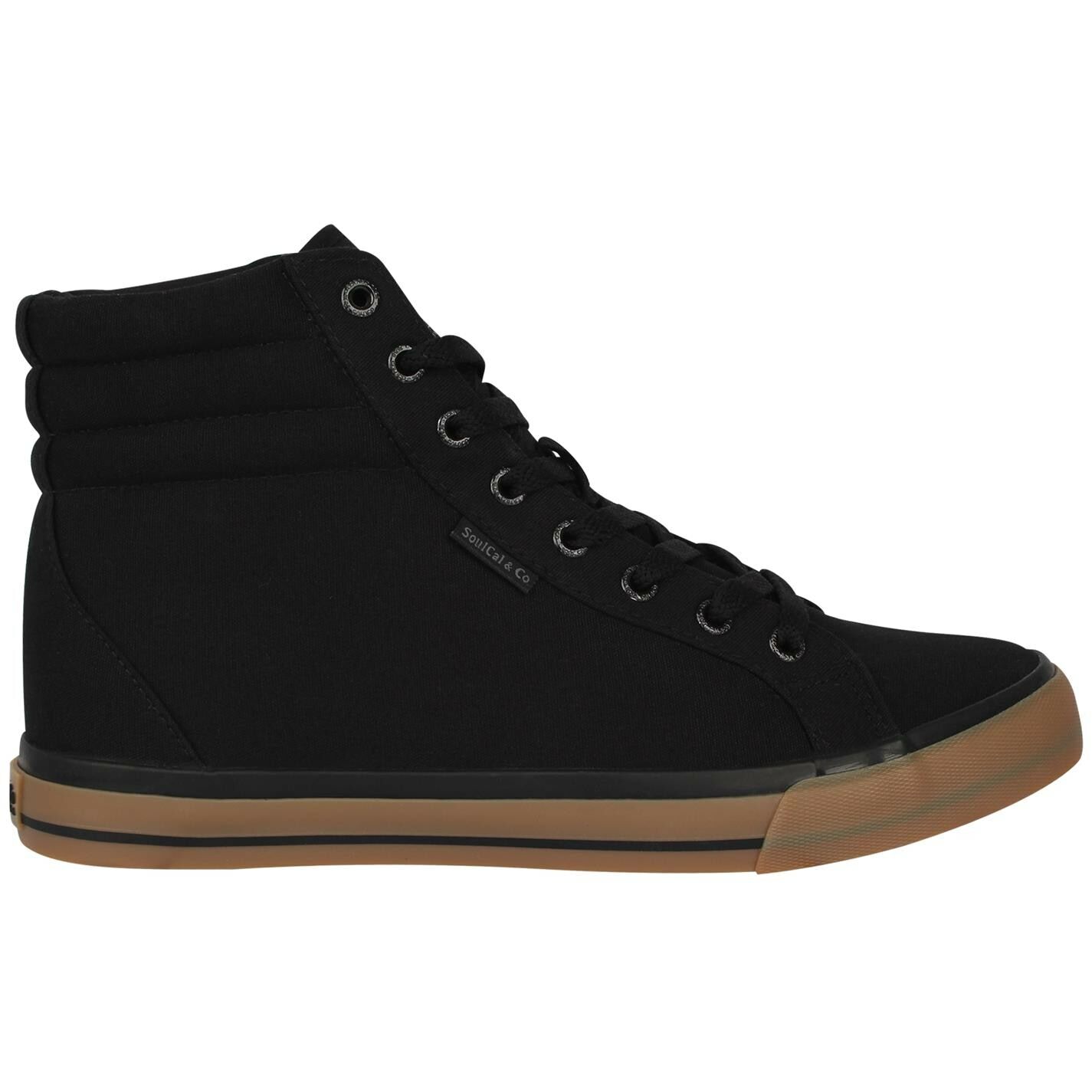 SoulCal Mens High Tops Trainers Lace Up Tonal Stitching Canvas Hi Shoes Black/Gum UK 8