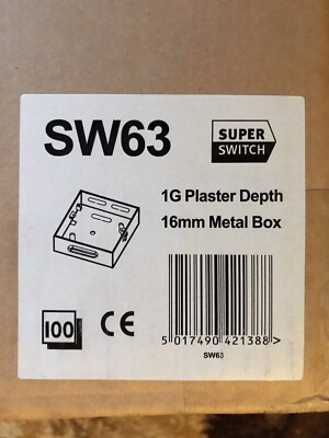 16 mm Metall Pattress Back Box - 1 Gang Unterputz Steckdose - versiegelt Handel Packung mit 100