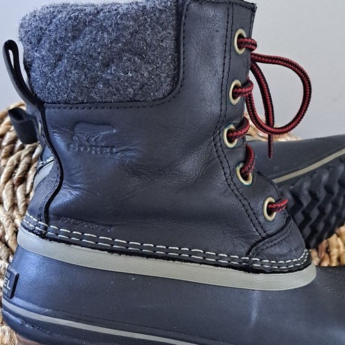 Sorel Womens Slimpack II Red Lace Boots Black Leather/Grey Quilted Felt Size 7.5 - Picture 7 of 8