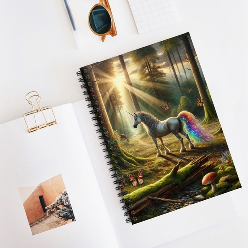 Spiral Notizbuch liniert Linie Ein buntes Einhorn im Wald Design 7 - Bild 6 von 6