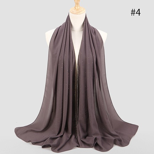 Women Rhinestones Pearl Chiffon Hijab Scarf Muslim Scarves Headwrap Wholesale - Picture 16 of 31
