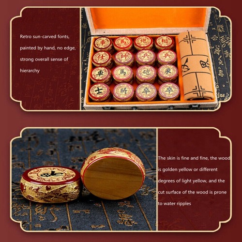 Chinese Chess Luxury Golden Phoebe Wooden Dragon Phoenix Carving Gilded 58mm - Picture 7 of 9