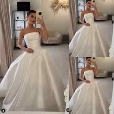 Sleeveless Wedding Dresses A Line Satin Elegant White Ivory Beach Bridal Gowns