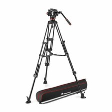 Manfrotto 504x Fluid Video Head with Alu Twin Leg Tripod, Mid-level Spreader