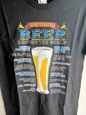 Sz.M T-Shirt.HOW TO ORDER A BEER AROUND THE WORLD.Ein Beer bitte COTTON Bl.