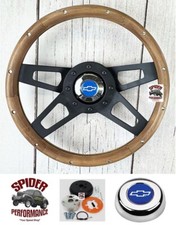 1969-1989 Chevrolet Wood Steering Wheel Blue Bowtie 13 12 Walnut Ii