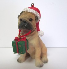 Pug Dog Holding a Christmas Present Ornament