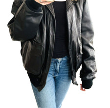 90's Style Women Vintage Oversized Black Leather Jacket Biker Motorcycle Us Made