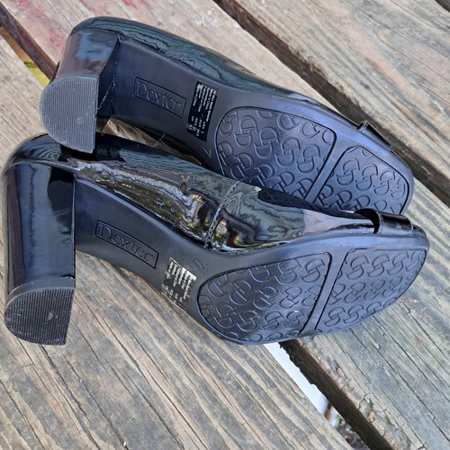 DEXTER Black Patent Vinyl Buckle Chunky Block Heels Size 7 Mall Goth Witch Y2k - Picture 6 of 7