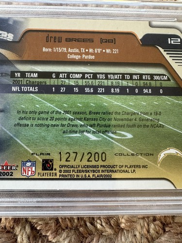 2002 Flair Collection Drew Brees /200 PSA 9! POP 2 None Higher! - Picture 3 of 3