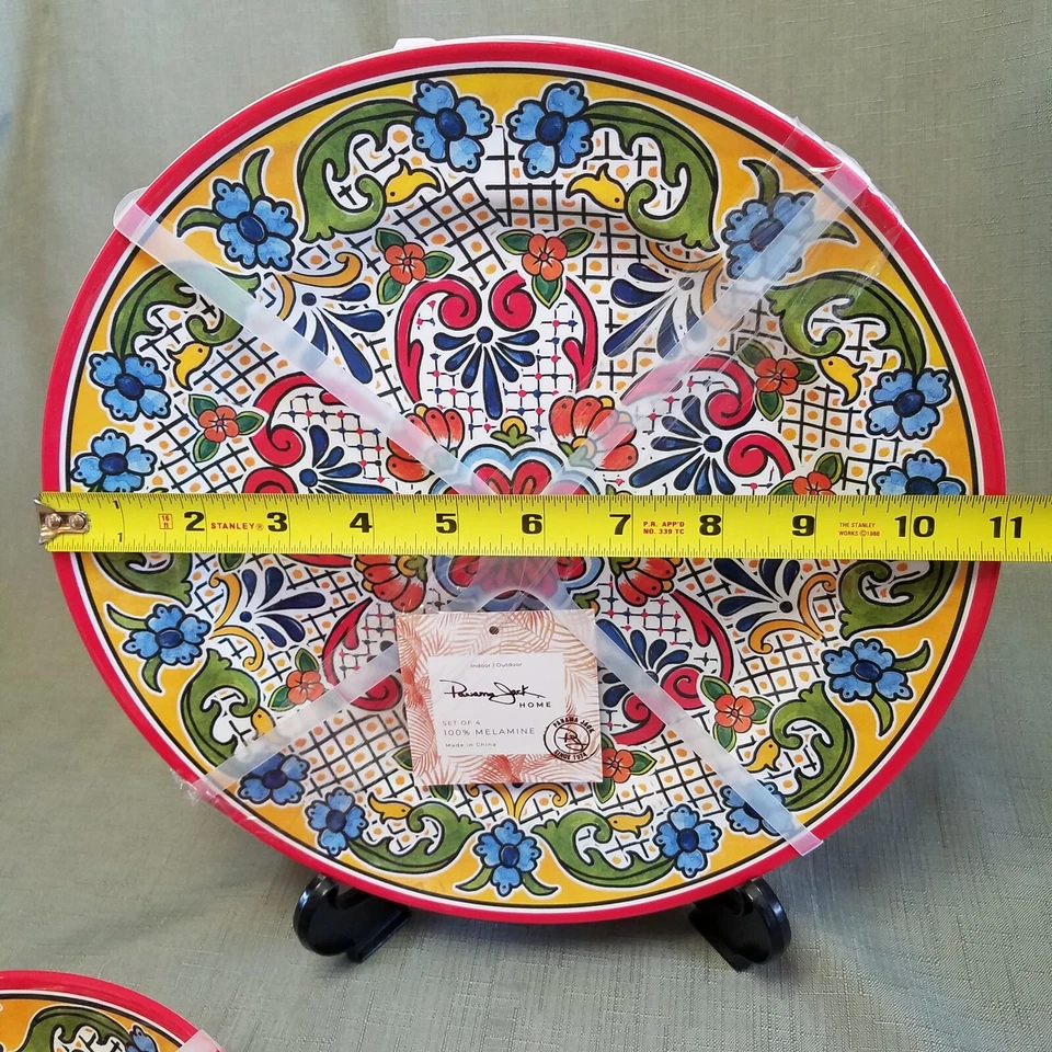7-Pc. Panama Jack Melamine Medallion Floral 3 Dinner Plates 4 Cereal Bowls New! - Image 2 of 4