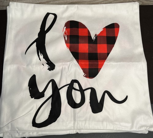 “Love” “I Love You” Pillow Covers 18x18 Set of 4 Red Black Buffalo Plaid - Picture 3 of 6