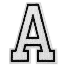 3" Embroidered Iron-On Alphabet Letter Patches, 1 pc, TR12249(White/Black/White)