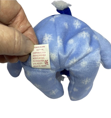 Vintage TY 1999 Holiiday Teddy Beanie Baby Bear Blue Snowflakes Hologram Tag - Picture 9 of 9