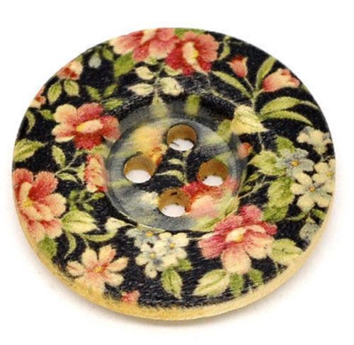 BOUTON BOIS ** 25 mm ** Fleurs rose noir - au choix (de 4, 6 ou 8 pcs) - 25/002 - Picture 1 of 1