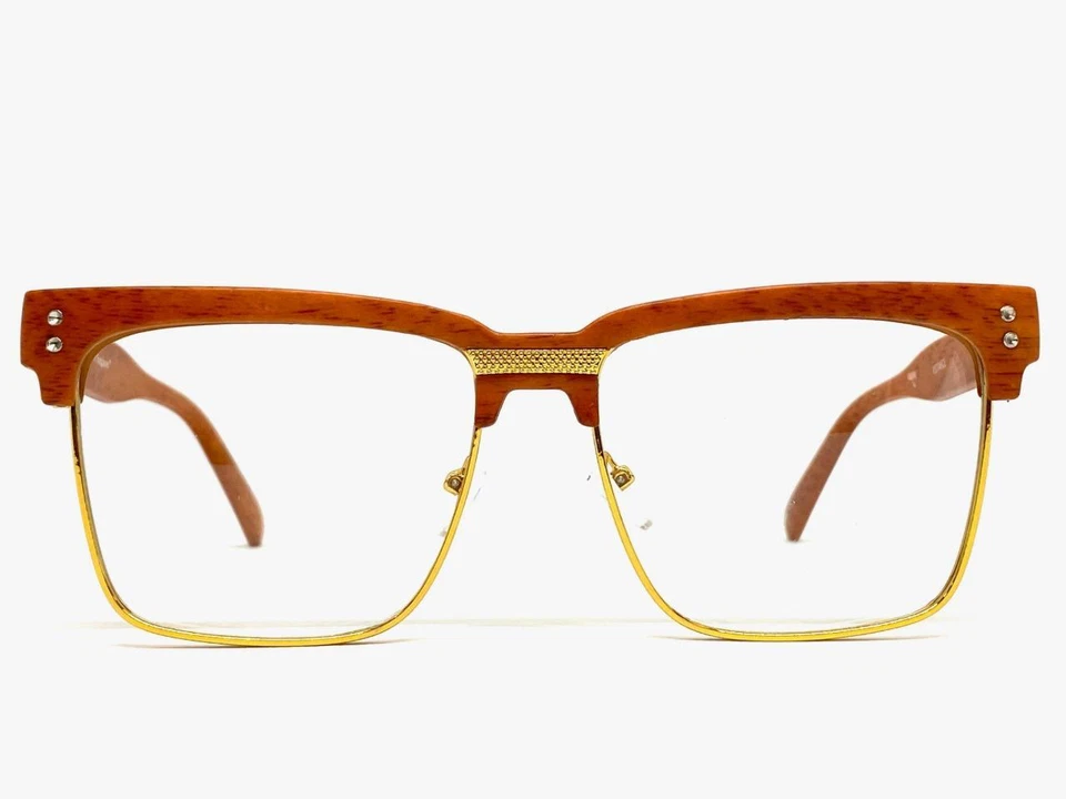 Para hombres Elegante Moderno Retro Lente Transparente Gafas Cuadradas Imitación Madera Marco Foto 3 de 4