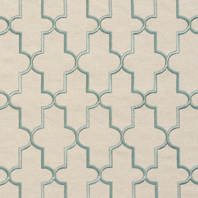 Barron Spa Aqua Embroidery Geometric Woven Pattern Upholstery Fabric by the Yard