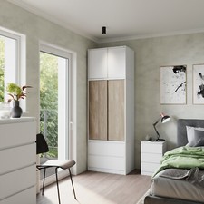 240cm 2 Sliding Doors Wardrobe Bedroom Storage Closet Hanging Rail Cupboard Unit