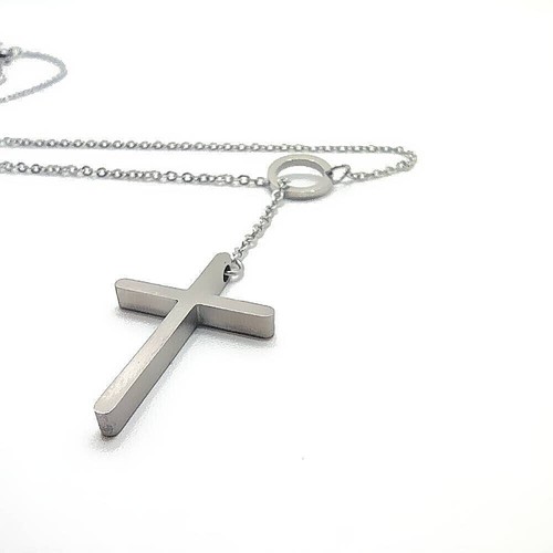Collana con Croce e Anello in Acciaio Inox Catenina Catena Girocollo Uomo Donna - Foto 6 di 8