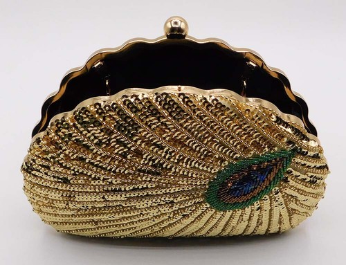 Elegante Bolso de Mano de Noche Pavo Real con Cuentas Lentejuelas Cartera sin asas Fiesta Boda/Dorado 52 - Imagen 16 de 20