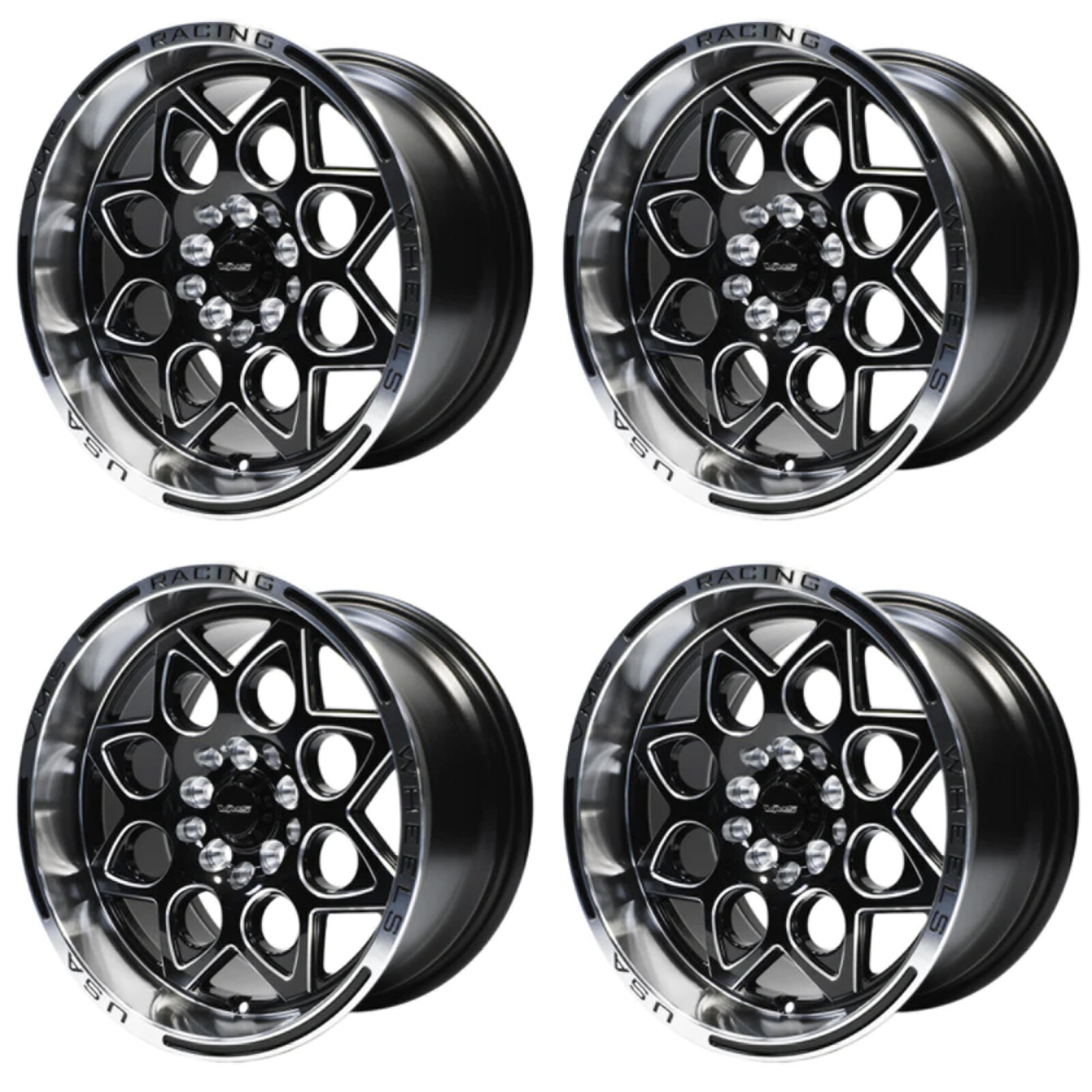 VMS Racing Black Rocket Drag Pack Wheels Rims Front & Rear 15x8 4X114.3 ...