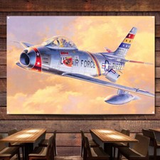 Póster de avión de combate sable F-86F-30 gráfico de pared bandera de la USAF lienzo arte impresión tapiz