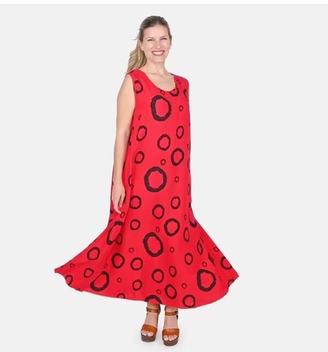 Tamsy Red Circle A-Line Midi Dress - One Size Fits Most