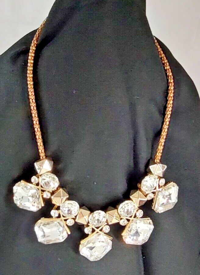 Clear Rhinestone Statement Necklace Chunky Gold T… - image 16