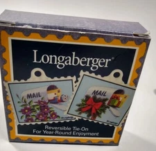 Longaberger Tie-On Reversible Stamp mail box Basket Accessory 36978 vintage 1999