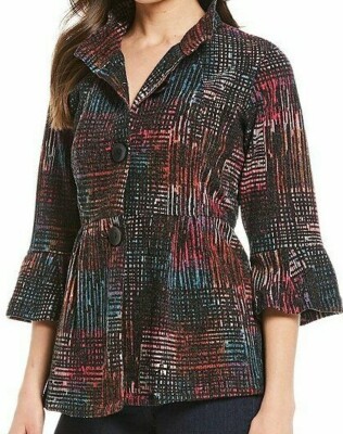 NWT Ali Miles Abstract Peplum Wire Neck Collar Brushed Knit Jacket 1X