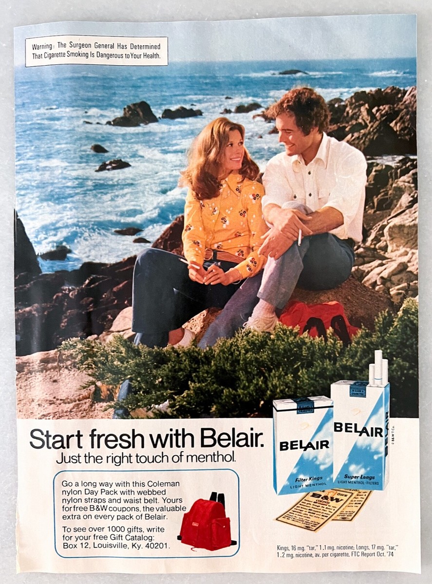 Vtg 1974 BELAIR CIGARETTES Print Color Advertisement—Love Romance Beach  Ocean