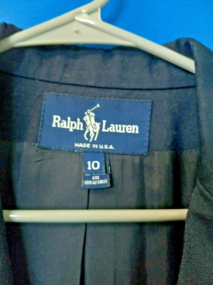 Blazer para mujer L👀K Ralph Lauren azul marino 100 % lana 2 botones talla 10 Foto 3 de 4