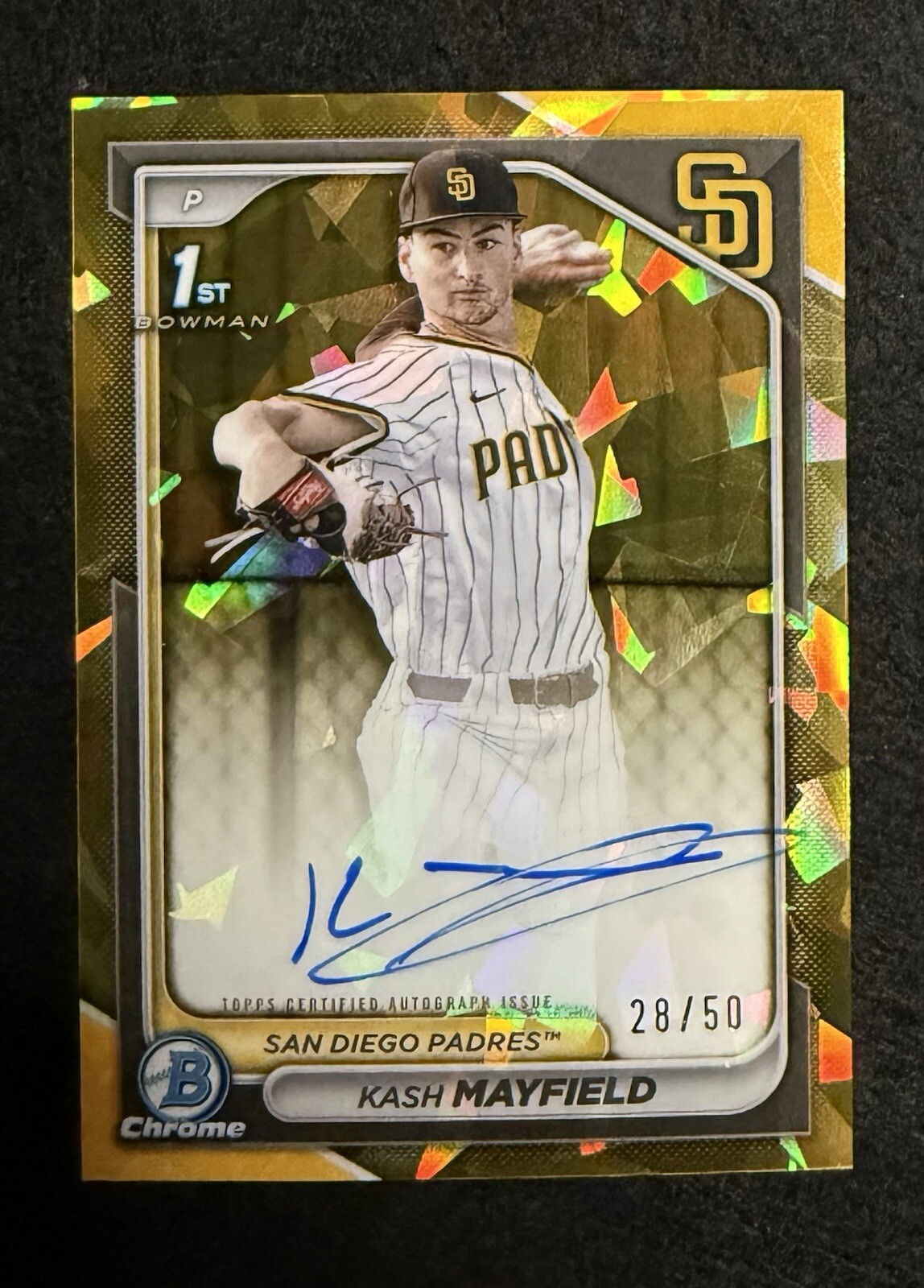 2024 Bowman Draft Sapphire Kash Mayfield 1st Gold Auto #28/50 CPA-KM Padres