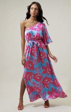 NWT Sugarlips Mahalo Floral Meara One Shoulder Satin Maxi Dress Size S Excellent