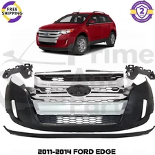 Front Bumper Cover Fascia & Grille Assembly Kit For 2011-2014 Ford Edge